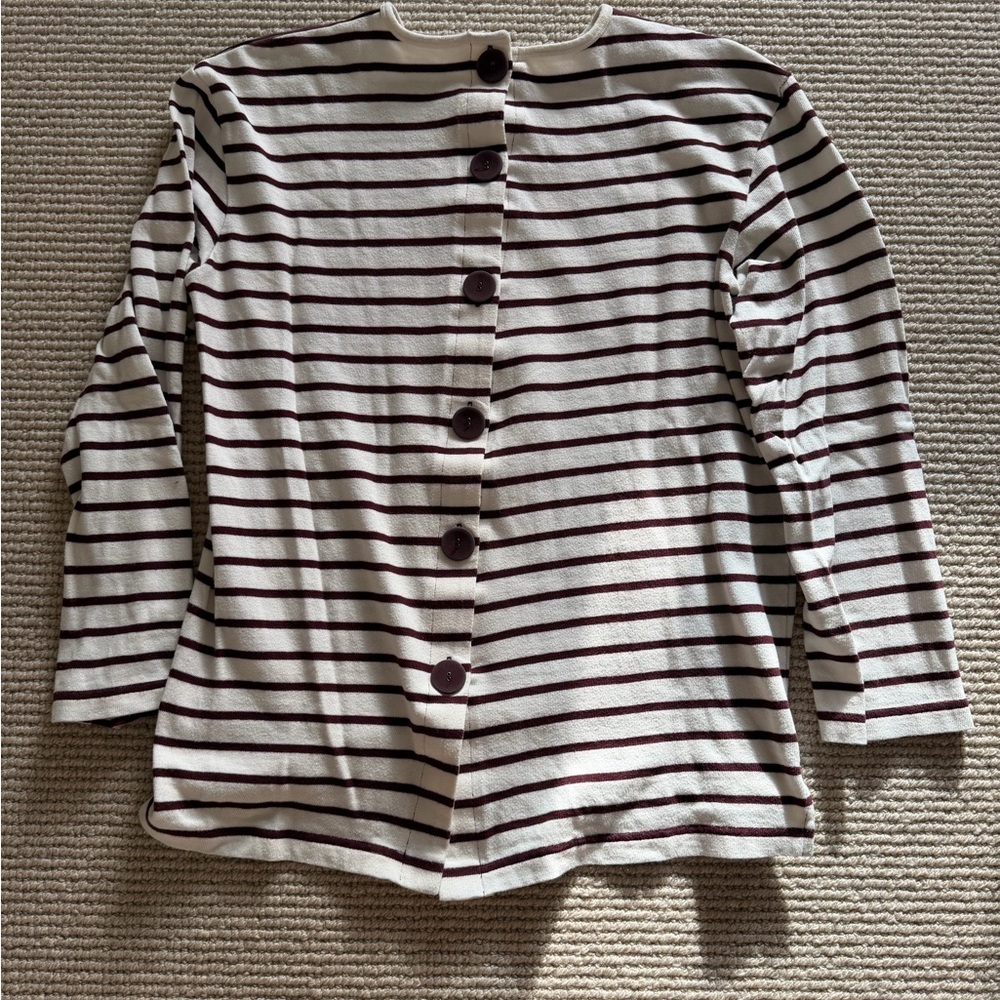 Victoria Beckham Striped Knot Grosgrain Trim Top in White and Maroon - Picture 6 of 9